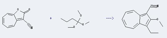 Trimethyl orthobutyrate can react with 2-oxo-2H-cyclohepta[b]furan-3-carbonitrile to produce 3-ethyl-2-methoxy-azulene-1-carbonitrile